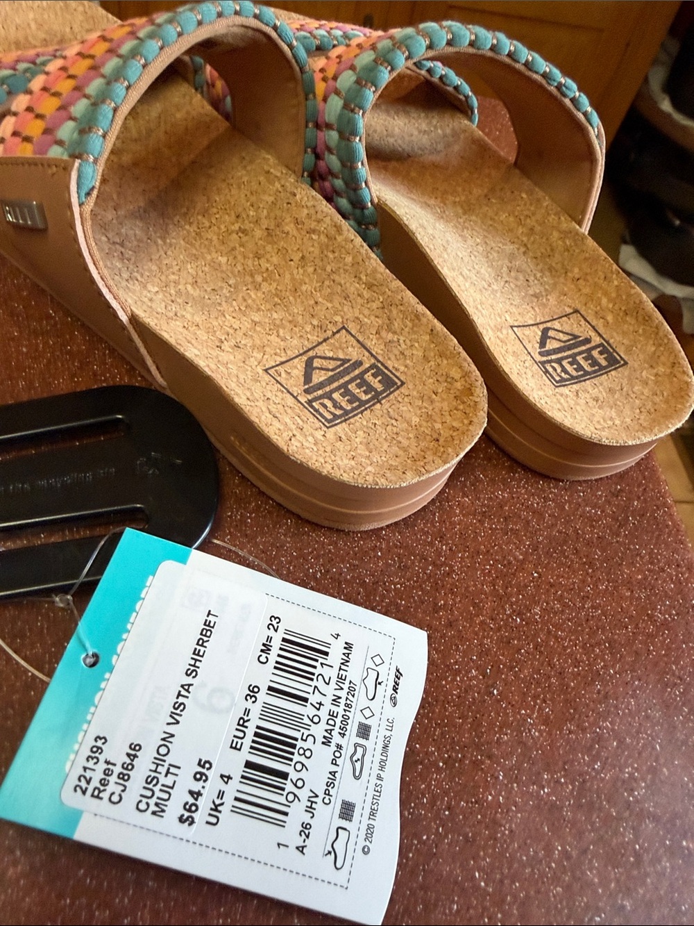 Reef Cushion Vista Cork Slide Sandals with Multicolor Braided Straps women’s 6 - Picture 6 of 6